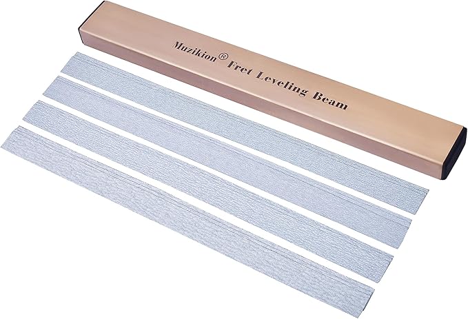 Stainless Steel Fret Leveling Beam, 16" (400mm) Sanding Beam Fret Leveler, Pro Guitar Luthier Repair Tool Fretboard Leveling File Includes 3 Sets of 120/240/320/600 Grit Sandpaper