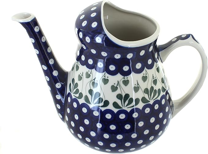 Blue Rose Polish Pottery - Blue Alyce Watering Can - 8" Tall - Polish Pottery Watering Can, for The Garden, Patio or Indoor Décor