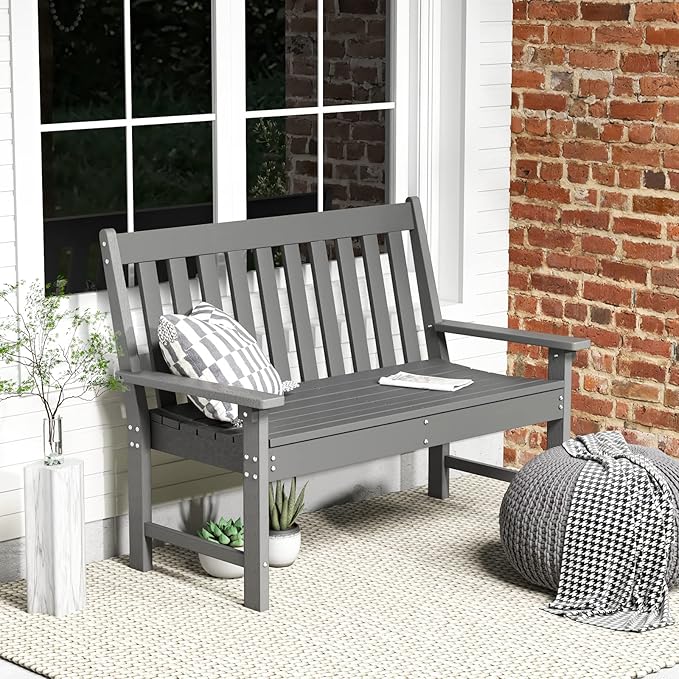 Tangkula 2-Person Outdoor Garden Park Bench, All-Weather HDPE Patio Loveseat Chair with Cozy Backrest, Ergonomic Loveseat Bench for Backyard, Poolside, Front Porch, 705 lbs Max Load