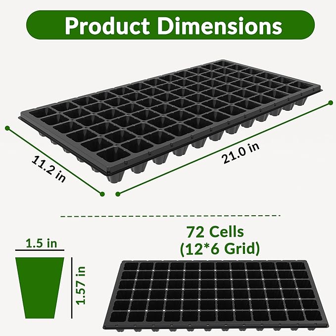 Gardzen 10 Pack 72 Cell Seed Starter Trays, 1.75" Deep Plug Tray for Seedlings, Thick Seedling Trays with Drainage Holes, Fit Standard 1020 Drip Tray