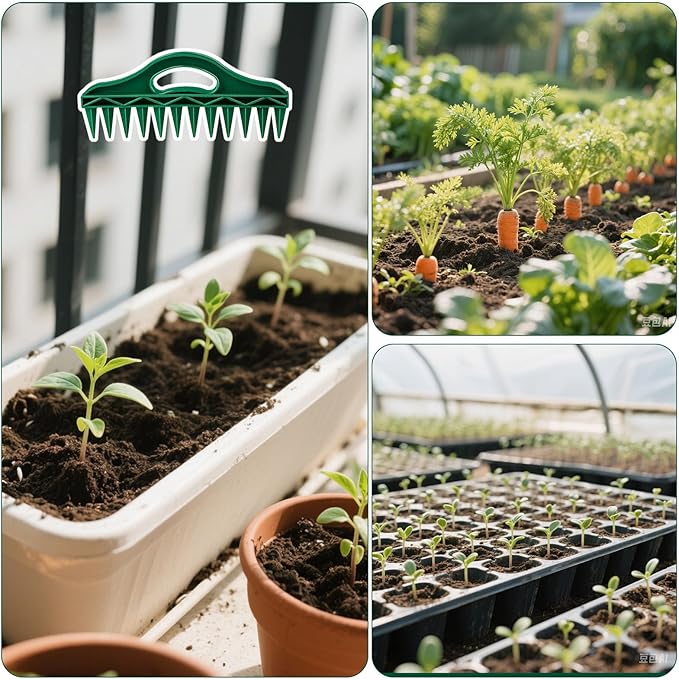 12-Hole Seed Planter Tool for Raised Beds & Pots - Fixed-Spacing Garden Dibber, Hand-Depth Control (Solid 190g)