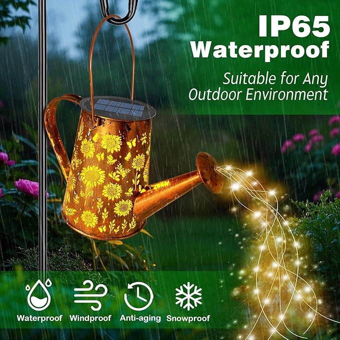 VOOKRY Solar Lights Outdoor Decoration, Large Hanging Metal Solar Watering Can Lights Waterproof Sunflower Garden Decor Outside for Yard Lawn Patio, Gifts for Women Mom Grandma Birthday Christmas
