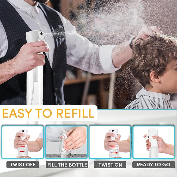 Hula Home Spray Bottle for Hair (10.1oz/300ml) - Powered by Flairosol® Spray Technology - Continuous Ultra Fine Mist Sprayer – For Hairstyling, Cleaning, Salons, Plants, Essential Oil & More - White