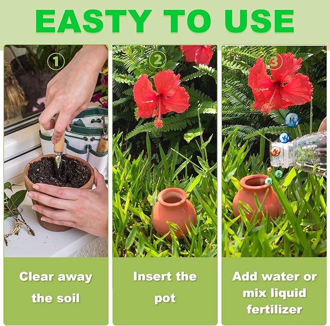 4-Pack Terracotta Self-Watering Spikes | Eco-Friendly Iron-Rich Clay Olla Irrigation System | Vacation Plant Sitter for Potted Flowers, Herbs, and Succulents