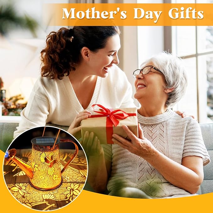 Solar Watering Can Lights, Hummingbird Gifts for Christmas Women Mom Grandma Birthday, Waterproof Outdoor Garden Decor Large Hanging Solar Lanterns Garden Lights for Patio Porch Yard Flowerbed Pathway