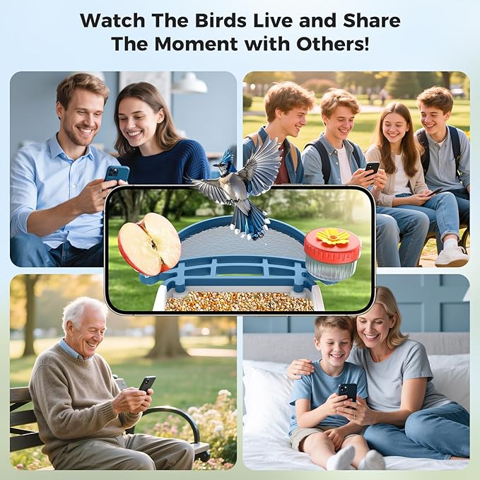 Bird Feeder with Camera, Smart Birdfeeder with Solar-Powered, 5MP AI Identify Birds 11000, Night Vision, Auto Record Video,Instant Notifications, Bird Feeders for Outdoors Yard with Water Bowl