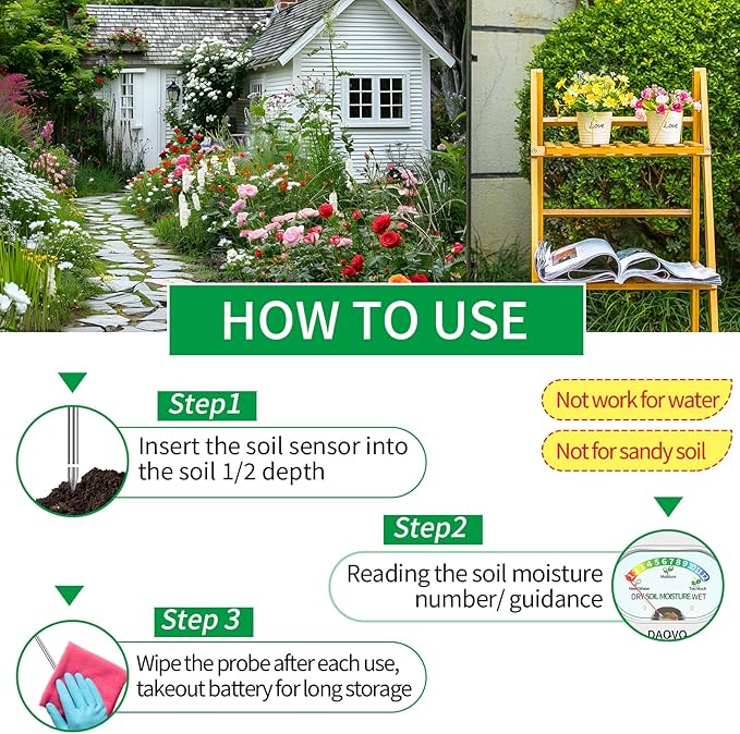 Soil Moisture Meter, Plants Moisture Meter Upgraded-Large Screen-Soil Hygrometer with Light- Plant Water Meter for Indoor and Outdoor Hous Plants, Garden, Farm, Lawn Soil Tester-Spring-Green