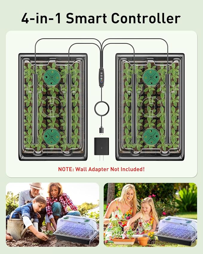 Pawfly Seed Starter Trays, 2 Pack 80 Cells Seed Starter Kit with Adjustable Grow Light Bars & 3.5" Humidity Domes, Seeding Tray with Lids, Reusable Plant Germination Trays for Seed Starting