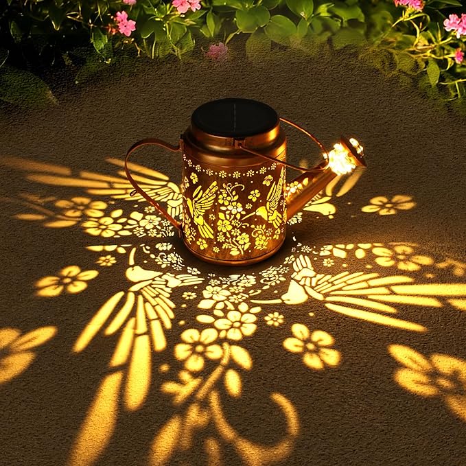 X-PREK Solar Lights Outdoor Waterproof, Fairy Solar Garden Lights Outdoor Decoration, Hummingbird Solar Watering Can Light Gardening Gifts for Mom Grandma 2 Packs