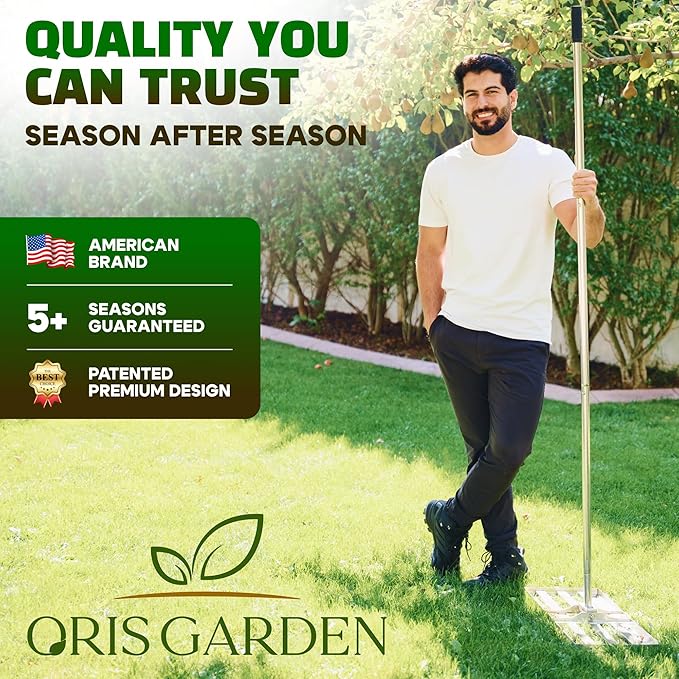 Oris Garden® Lawn Leveling Rake 36 inch - Ground Leveler for yard, sand, soil, grass - Dirt leveling tool, heavy duty stainless steel rakes for golf, grading, gravel, pool seeding, levelling (36 inch)