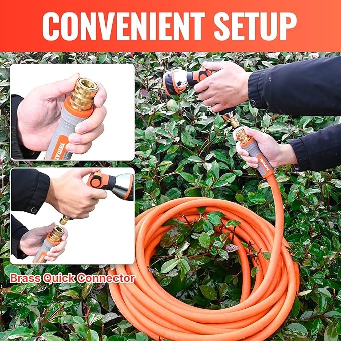 YAMATIC Garden Hose 5/8 in x 30 ft, Ergonomic Swivel Fittings, Burst 600 PSI, Heavy Duty, Flexible and Lightweight Water Hose with 2 Set Quick Connect