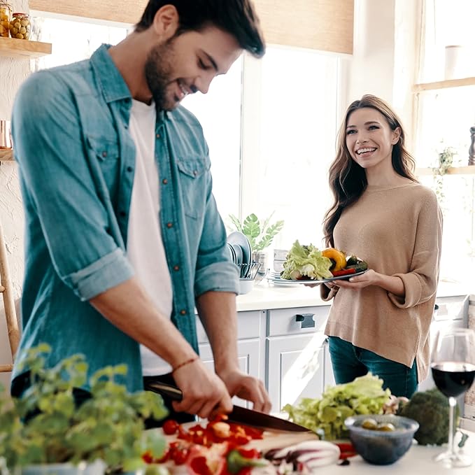GRANDTIES 7 Piece Nonstick Black Kitchen Knife Set With Block Wooden And Sharpener, High Carbon German Stainless Steel, Ultra Sharp Forged Full Tang Chef Knife Set, Apartment Essentials, Kitchen Décor