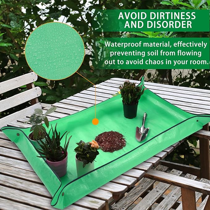 WondMall Plant Repotting Mat,Extra Large Waterproof Potting Mats,Foldable Potting Mat for Indoor Plant Transplanting and Dirt Control,Portable Gardening Mats for Repotting(43''*30'',Green)