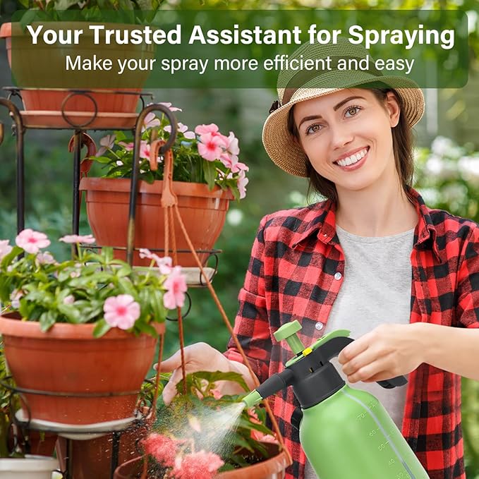0.5 Gallon Hand Pump Sprayer for Garden Plant and Cleaning with 2 Adjustable Nozzle and Side Water Inlet & Safety Valve