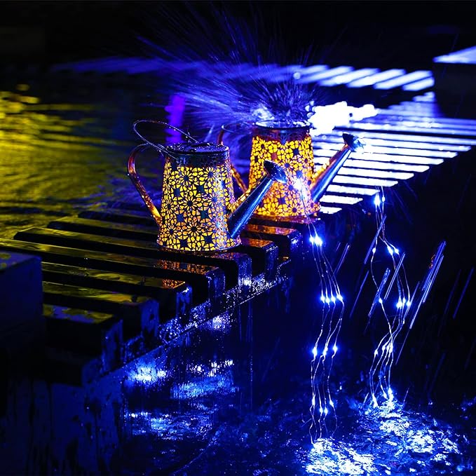 VOOKRY Watering Can with Lights, Large Hanging Solar Lights Outdoor Waterproof, Decorative Retro Metal Solar Garden Decor for Patio Yard Porch Lawn, Gardening Gifts for Mom Grandma Women Christmas