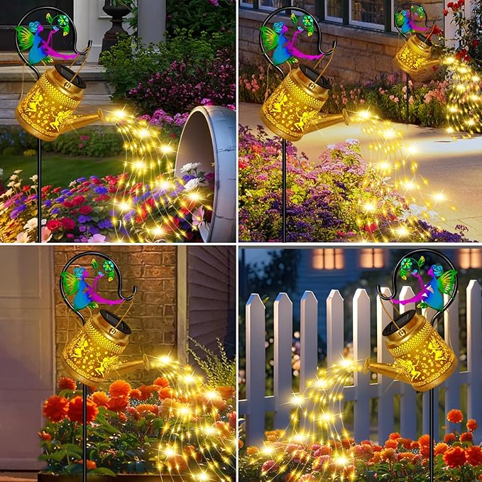 Christmas Gifts Solar Watering Can Lights Outdoor Garden Decor, Large Fairy Hanging Lantern with Shepherd Hook, Waterproof Garden Lights for Outdoor Yard, Gifts for Mom Grandma Mothers Day