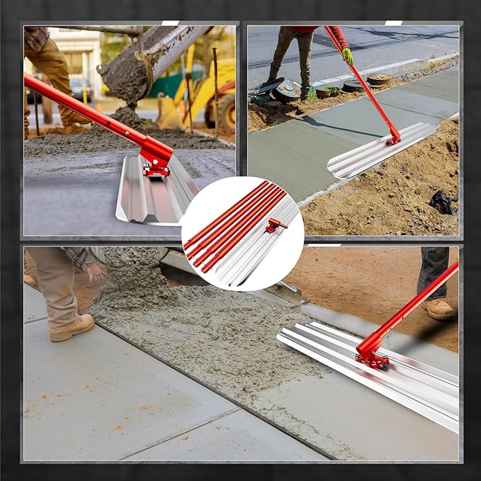 Bull Float Concrete Tools,48''×8''Magnesium Aluminum Alloy Concrete Float with 4 Combinable Handles,Concrete Bull Float with Carrying Toolbox,Trowel,Concrete Bull Float Kit for Finishing(Red)