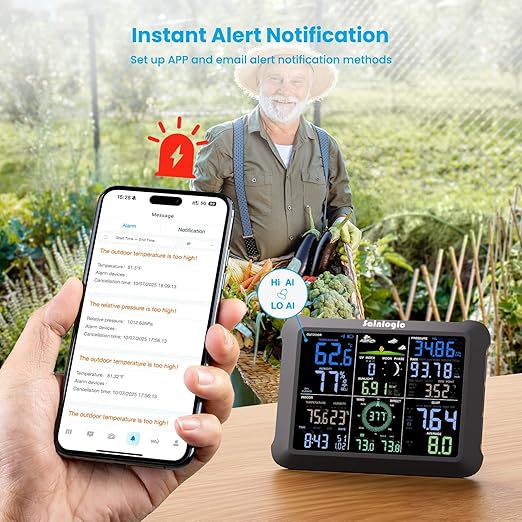 Sainlogic WiFi Smart Weather Station SA9 with 24H/ 7Days Accurate Weather Forecast by Weatherseed® AI, 8.5" Large Display,UV,Sun Light,Rain Gauge,Wind Gauge,2-Year Data Storage & Export（Only 2.4G）
