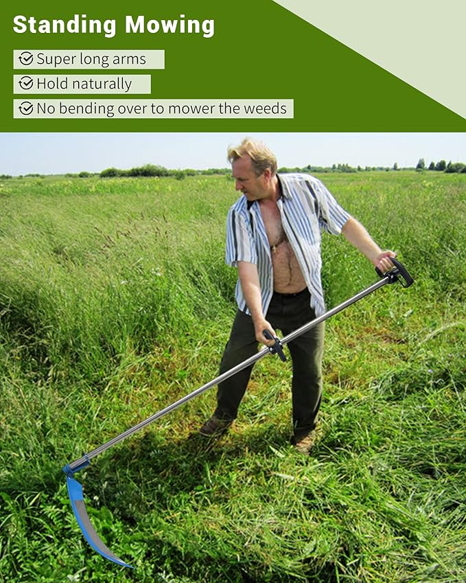 Scythe for Grass Cutting with Stone, Farming Tall Grass Cutting Long Scythe Tool, 27" Heavy-Duty Steel Blade & Adjustable Handle, for Efficient Grass Cutting, YardLawn Care, Weed Trimming