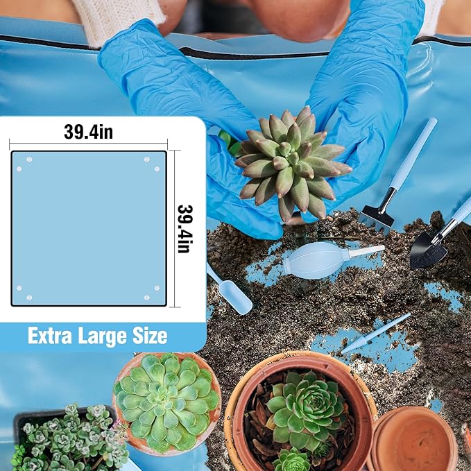 20 pcs Succulent Tool Set - 39.4" Indoor Plant Repotting Mat and 19 Pcs Mini Succulent Hand Tools, Garden Flower Plants Transplanting Supplies for Women Holiday Gardening Gifts Outdoor, Blue