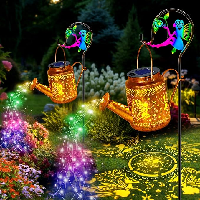 Solar Watering Can Lights, Fairy Hanging Lanterns Outdoor, Gardening Gifts for Mom Women Grandma Birthday, Waterproof Solar Lights Garden Decor for Outside Yard Art Patio Porch Lawn Backyard, 2 Pack
