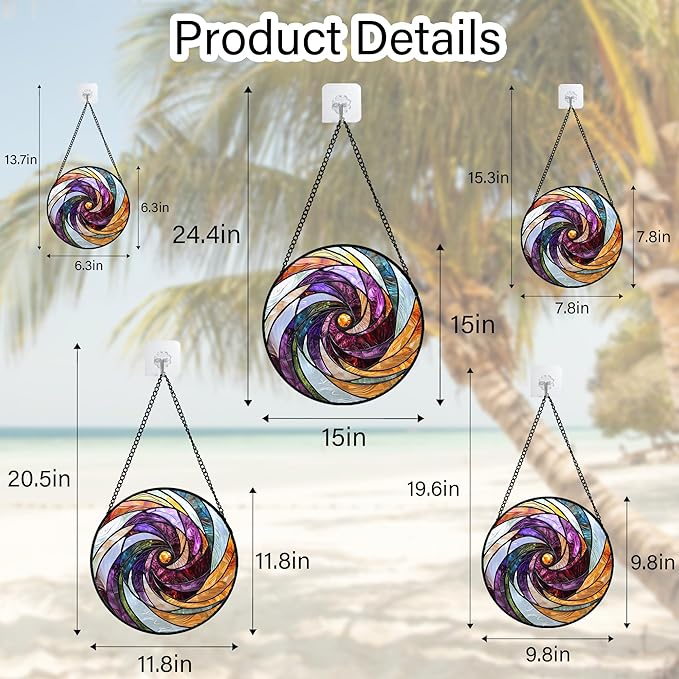 Stained Glass Window Hanging, Colorful Abstract Spiral Pattern Suncatcher for Doors Window Home Sun Catchers Decoration Mother's Day Birthday Gifts for Women, Men, and Mom 7.8 in