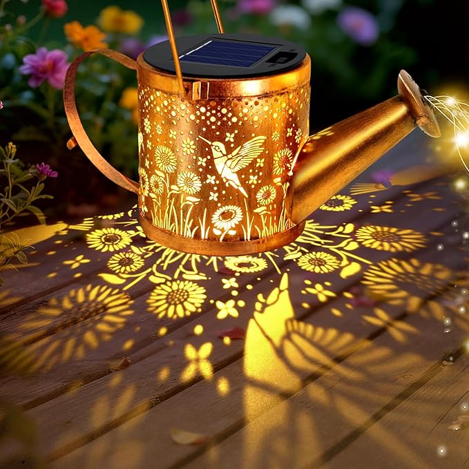 Solar Watering Can Lights Outdoor, Small Solar Yard Decorations Waterproof for Garden Decor, Hummingbird Decorative Patio Lights Outside Pathway Lawn, Gifts for Mom Women Grandma Birthday Christmas