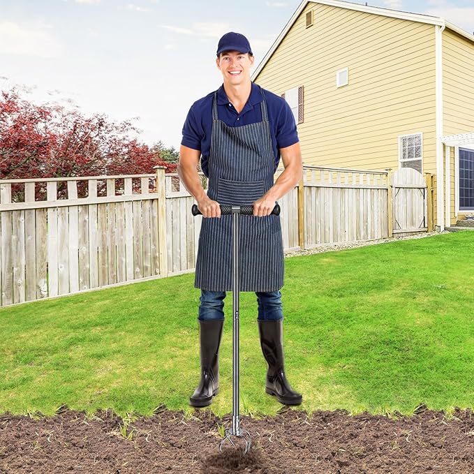 Dolibest Manual Twist Tiller, All-Steel Garden Claw Cultivator with 4 Curved Claws and Soft Rubber Handle, Hand Tiller Garden Claw for Gardening Bed and Plant Box (39'')