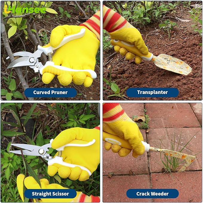 10-Piece Yellow Gardening Tools, Thanksgiving/Christmas/White Elephant Gifts for Women Adults, Birthday Gardening Gifts for Mom Grandma Gardener Wife, Floral Garden Tool Sets with Garden Tote