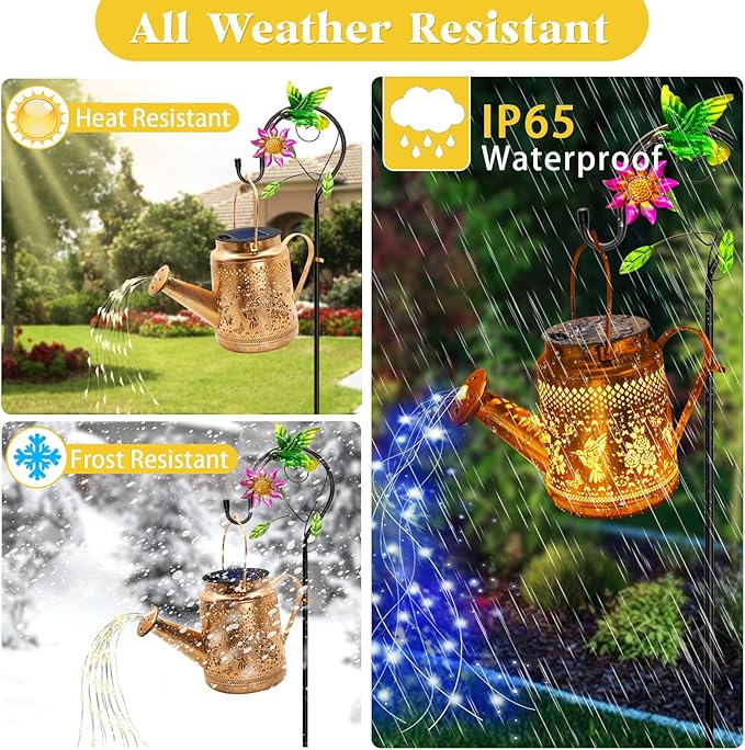 Solar Lanterns Outdoor Waterproof, Hummingbird Watering Can Garden Decor, Hanging Solar Path Lights Yard Art, Outside Patio Decoration Gardening Birthday Gifts for Mom Grandma Women with Shepherd Hook