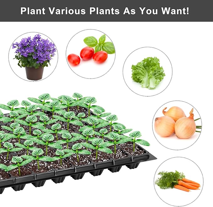 Elcoho 15 Pack Seed Starter Trays 72 Cells Seedling Trays Kit with 1080 Cells Plant Nursery Pots Plastic Plant Grow Plug Trays Mini Propagator for Garden Plant Germination, 21.3 x 11 Inches