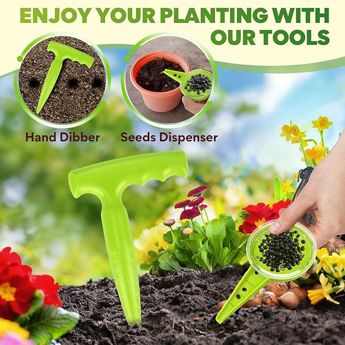 Seed Planter Tool, 6.9" Dibber Garden Tool, Plastic Dibbler Tools for Planting, Seed Dispenser, Bulb Digger Garden Planter for Sowing Seeds, Bulbs, Digging (Light Green)