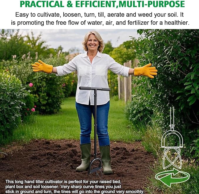 Hand Tiller Garden Claw Twist Tiller Cultivator Tiller Soil Loosener Lawn Aerator, Rototiller, for Garden Bed and Plant Box Cultivator Garden Tools