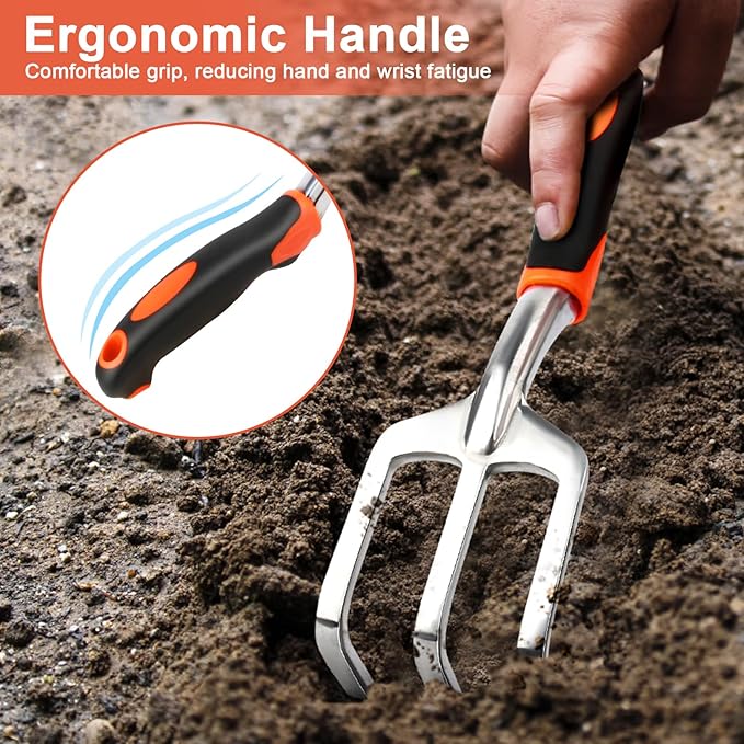 Hand Rake Garden Tool, Heavy Duty Hand Cultivators for Gardening, Small Garden Claw Tool Garden Handrake with Ergonomic Handle, Weed Rake Cultivator Tool for Cultivating, Loosening, Weeding