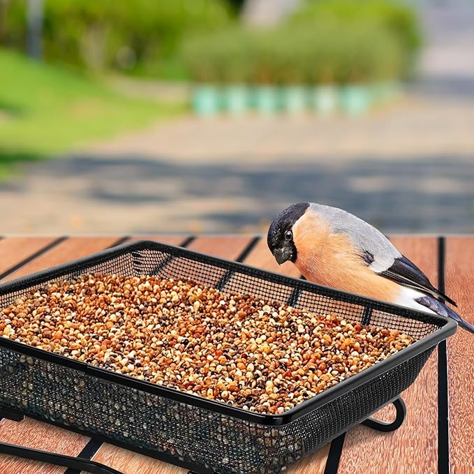 Ground Platform Bird Feeder Metal Seed Tray for Outside Garden Wild Bird Feeders with Drainage Holes Great Attracting for Birds and Squirrels, Wonderful Decoration for Backyard – Pack of 3