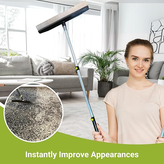 Room Groom Carpet Rake Groomer with Telescoping 54" Adjustable Handle & Portable Lint Remover Brush Tool, Carpet Brush Ideal for Pet Hair, Refreshing Carpets, Rugs, and Artificial Turf