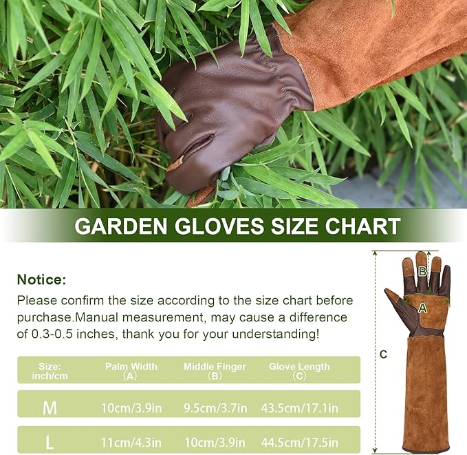 Long Gardening Gloves for Women Thorn Proof,Rose Pruning Cowhide Leather Garden Gloves for Cactus, Rose and Blackberry