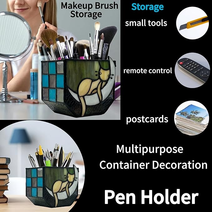 Tiffany Stained Glass Fun Moon Sleeping Cat Planter，Cactus Planter，Cute Planters for Indoor Plants,Decorative Flower Pots As Gifts for Cat Lovers，4.6x3x5.15 in