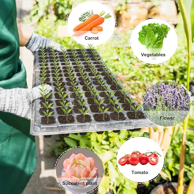 (20Pack) 72-Cell Seed Starter Trays with Dibber, 10 Pack Nursery Starting with Base Tray, 72 Hole Soil Digger for Setting Out Quickly, Seedling Planting Tray, Germination Kit Trays Reusable