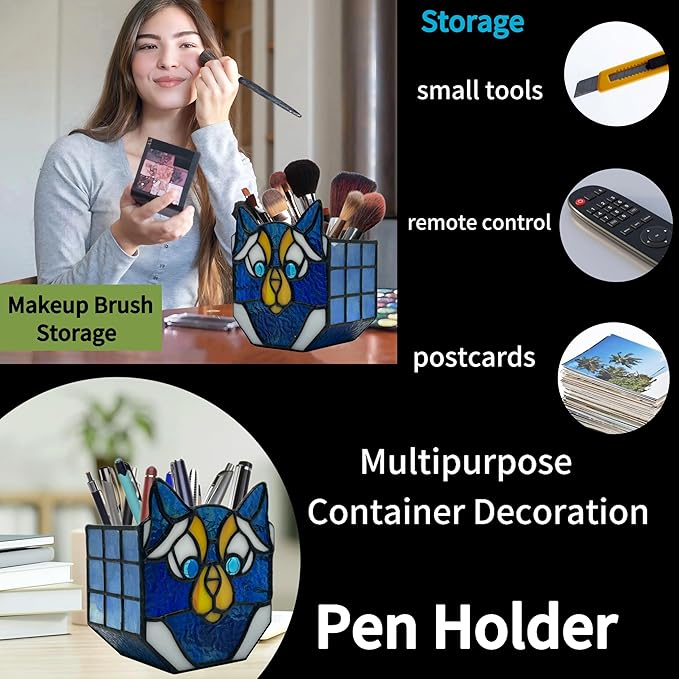 Cat Stained Glass Planter, Flower Pots for Indoor Plants,Cat Plant Decor,Fun Plant Pots Gift 4.6x3x5.15 in(Excluding Plants)