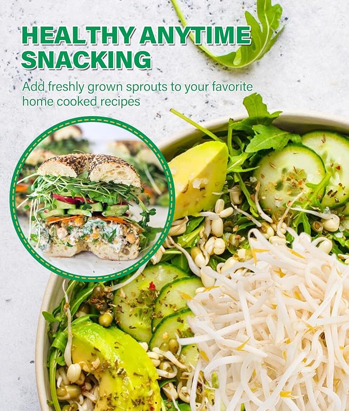 HK Stackable Seed Sprouting Kit, 4-Tier Microgreens Growing Kit with Drain Holes and Drain Tray, Fresh Organic Bean Seed Sprouter Tray, Soil-Free Sprouter Tray for Beans Alfalfa Seeds