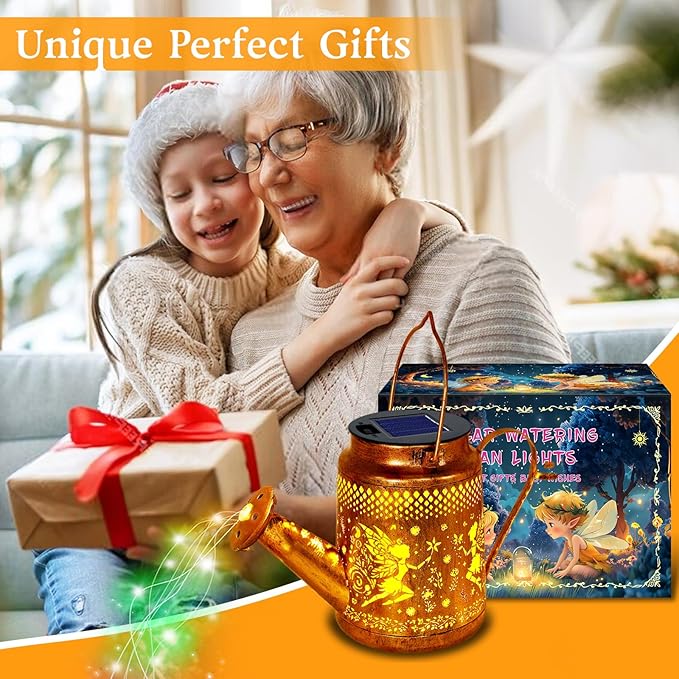 Solar Watering Can Lights, Fairy Hanging Lanterns Outdoor, Gardening Gifts for Mom Women Grandma Birthday, Waterproof Solar Lights Garden Decor for Outside Yard Art Patio Porch Lawn Backyard, 2 Pack