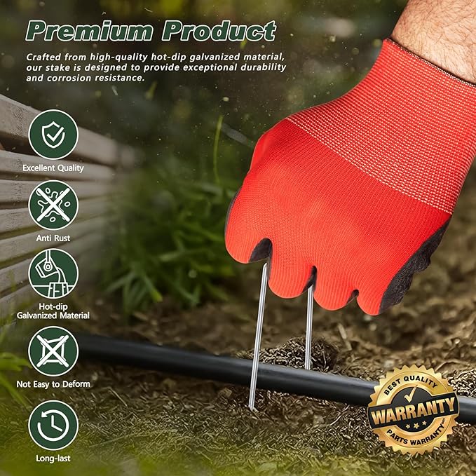 FEED GARDEN 6 Inch 100 Pcs Galvanized Landscape Staples 100 Pcs Gaskets Pick Hook Garden Stakes 11 Gauge Anti-Rust Landscaping Fabric SOD Pins U Shaped Yard Turf Stakes for Weed Barrier Fabric