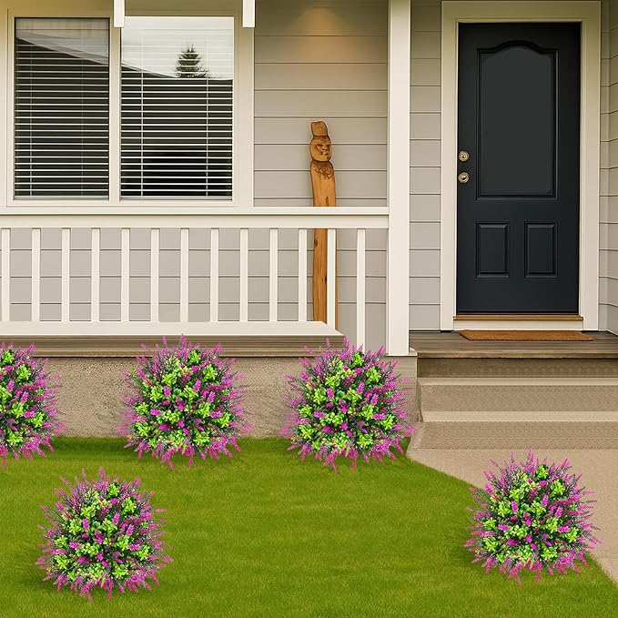 Artificial Topiary Lavender Ball Tree Outdoor Plants with Ground Spike 22"- UV Resistant Faux Shrubs, Eucalyptus Fake Plants for Indoor & Garden, Yard, Porch, Patio Decor (Pink Green)