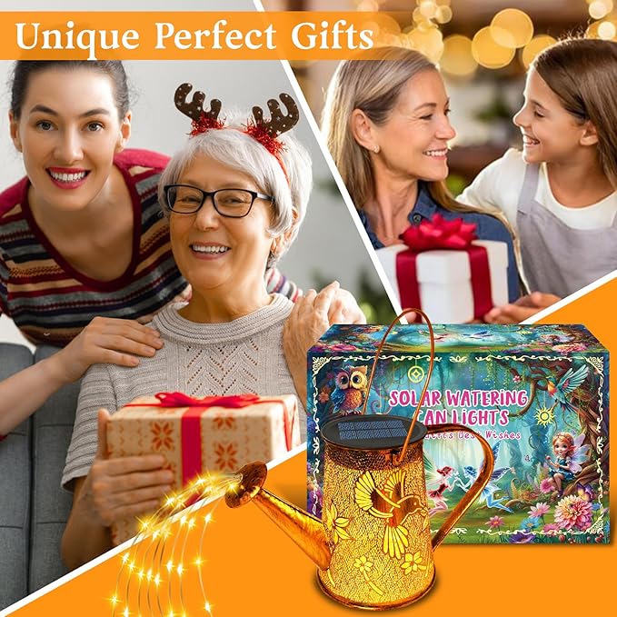 Solar Watering Can Lights,Hummingbird Gifts for Women Mom Grandma Birthday, Large Hanging Solar Lantern Waterproof Outdoor Garden Decorations for Yard Porch Landscape Patio Pathway