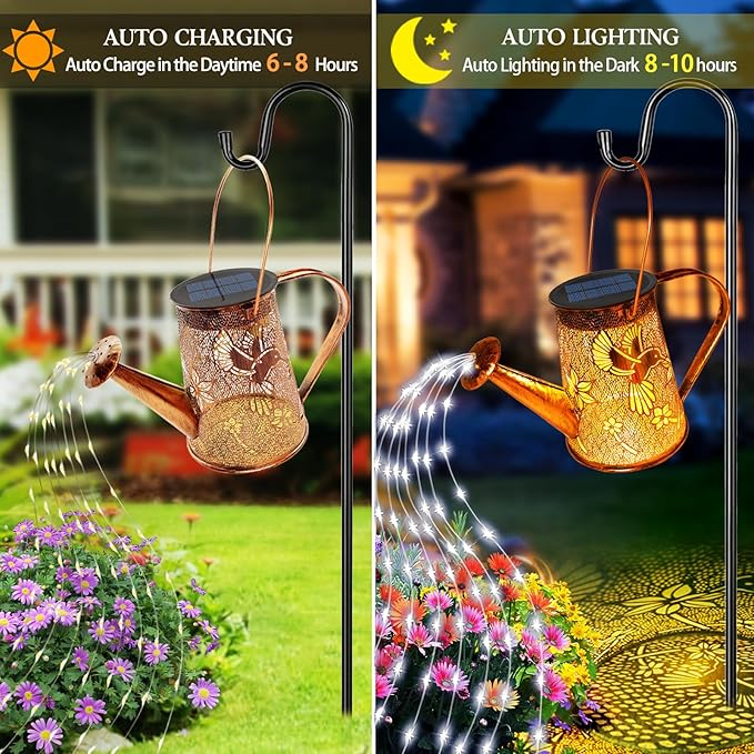 Solar Watering Can Lights, Hummingbird Gifts for Christmas Women Mom Grandma Birthday, Waterproof Outdoor Garden Decor Large Hanging Solar Lanterns Garden Lights for Patio Porch Yard Flowerbed Pathway