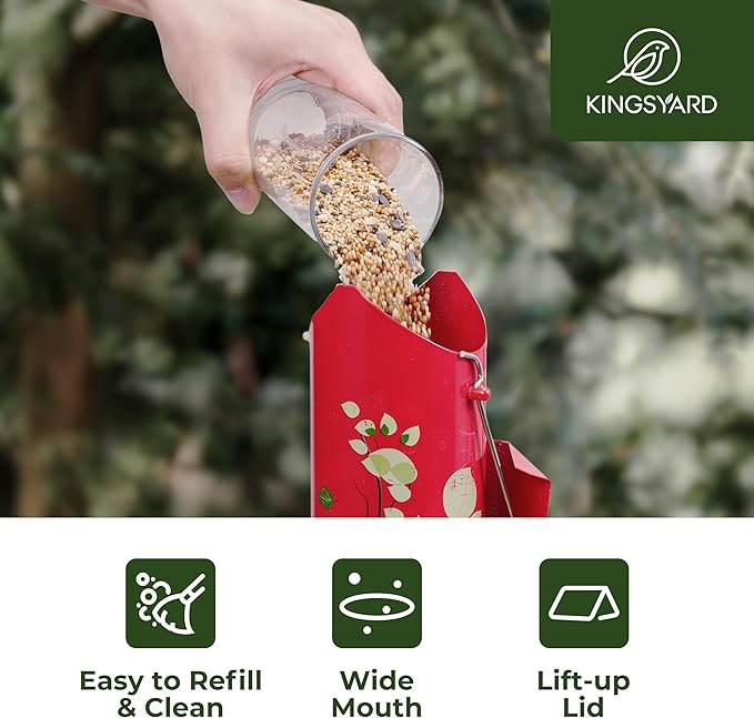 Kingsyard Metal Bird Feeders for Outdoors Hanging, 6-Ports Tube Bird Feeder, 14 inch, Durable & Weatherproof, Large Capacity for Attracting Wild Birds (Red)