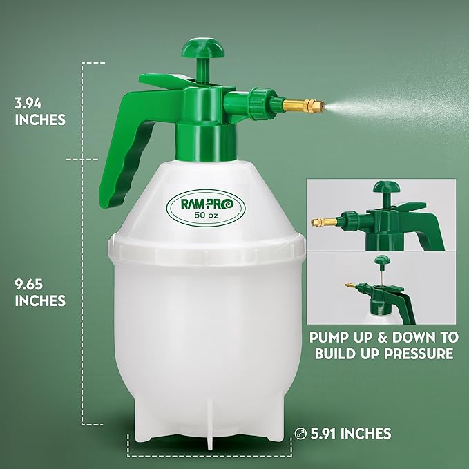 RamPro 0.4 Gallon Garden Sprayer - 1.5L Weed Sprayer with Adjustable Brass Nozzle & Safety Valve