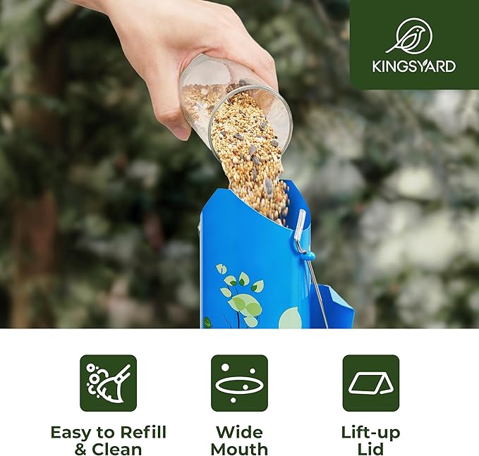 Kingsyard Metal Bird Feeders for Outdoors Hanging, 6-Ports Tube Bird Feeder, 14 inch, Durable & Weatherproof, Large Capacity for Attracting Wild Birds (Blue)