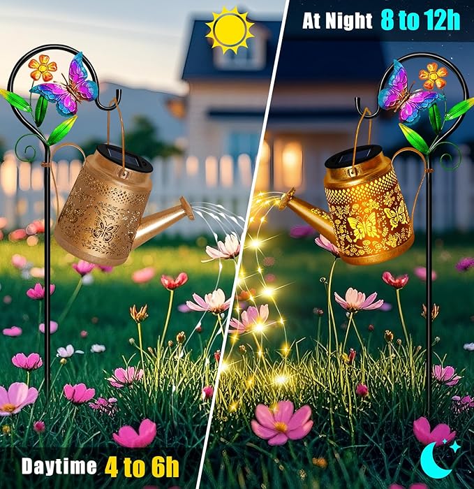 Solar Watering Can Lights,2 Pack Butterfly Lanterns with Butterfly Shepherd Hook,Waterproof Solar Garden Lights for Landscape Pathway Yard Backyard,Garden Decor Gifts for Mom Grandma Women